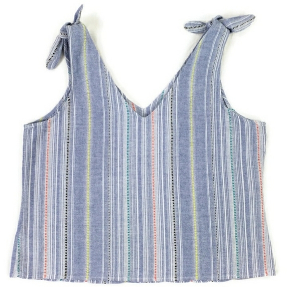 Copper Key Multicolor Stripe Cropped Shoulder Tie Tank Top Womens Large - Picture 13 of 13